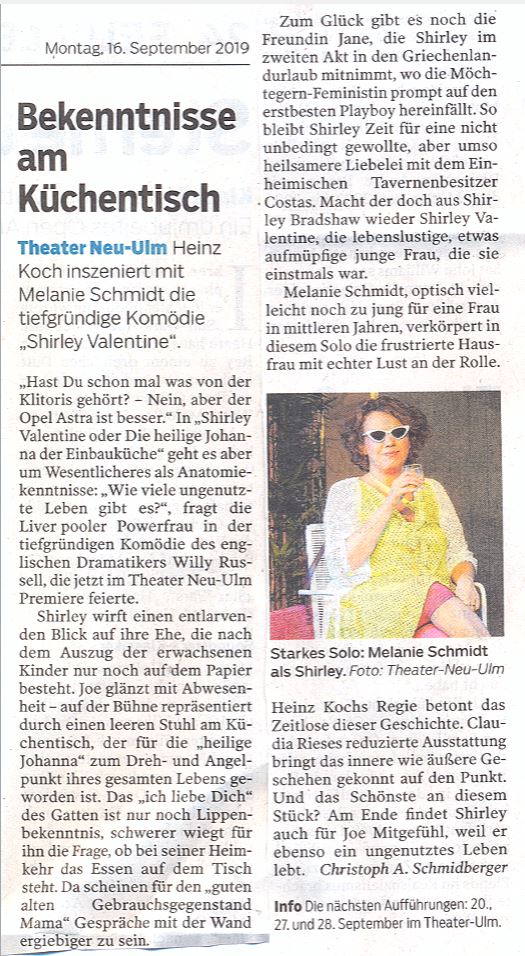 Melanie Schmidt ist Shirley Valentine